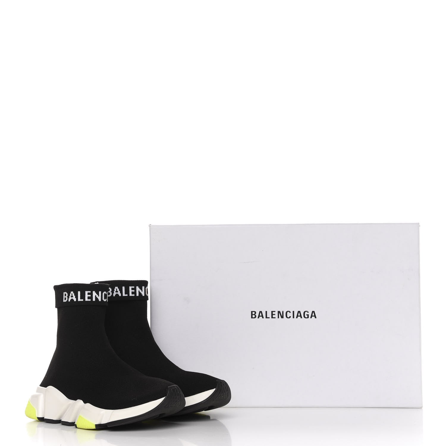 Balenciaga Neoprene Knit Womens Speed Cuffed Sneakers 35 Black White Yellow Fluo 9 of 9