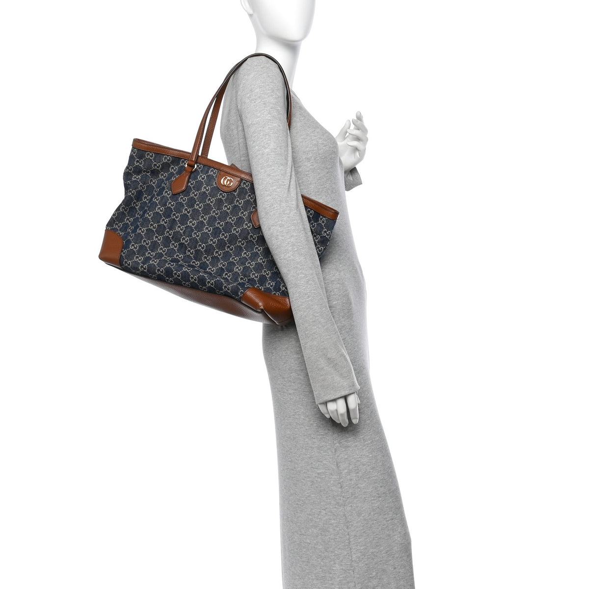 Gucci New Denim GG Monogram Medium Ophidia Shopping Tote Blue Tea Cuir 2 of 11