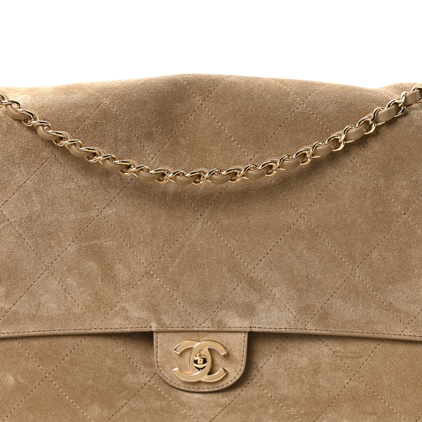 Suede Calfskin Souplissimo Maxi Flap Dark Beige