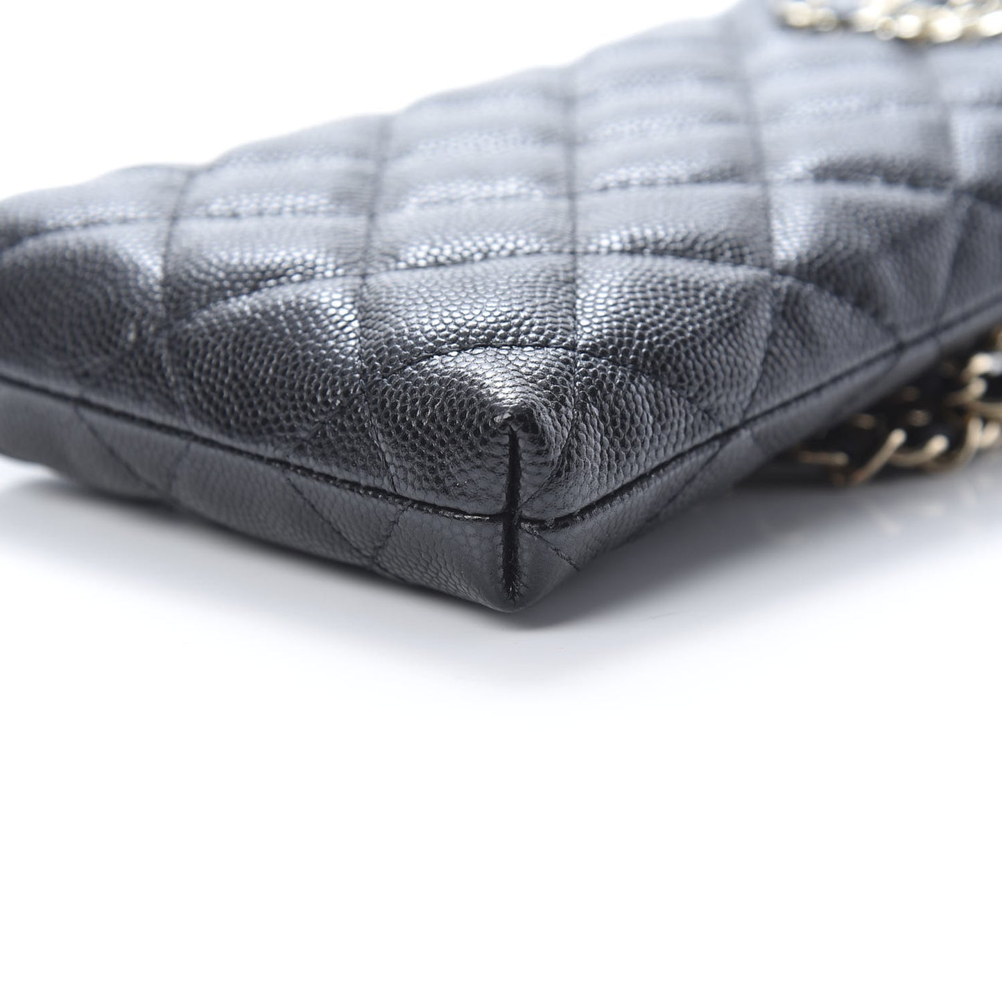 Caviar Quilted French New Wave Phone Holder With Chain Black