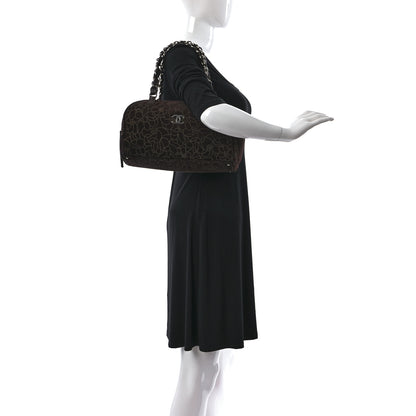 Chanel Suede Camellia Bowler Brown 2 of 12