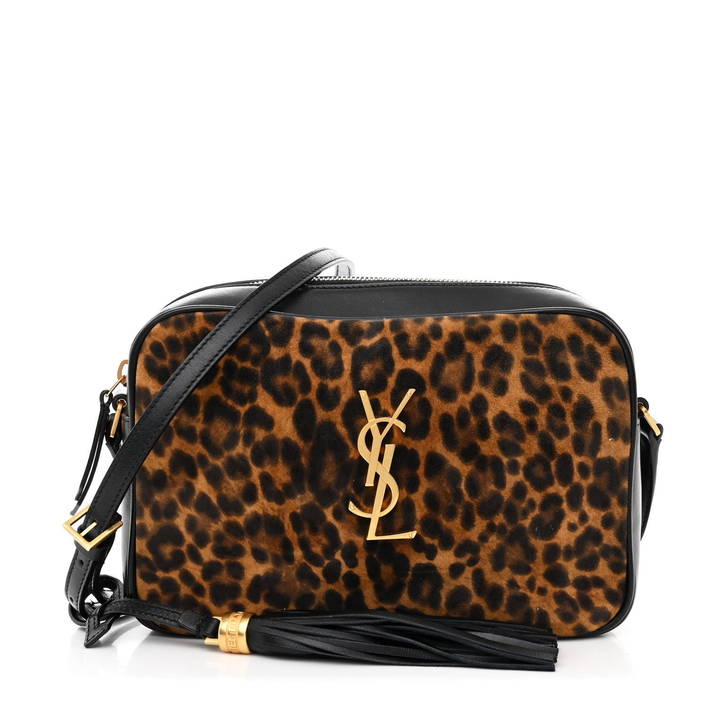 Calfskin Leopard Print Monogram Lou Camera Bag Black