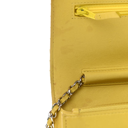 Chanel Lambskin Chevron Quilted Wallet On Chain WOC Yellow 11 of 14