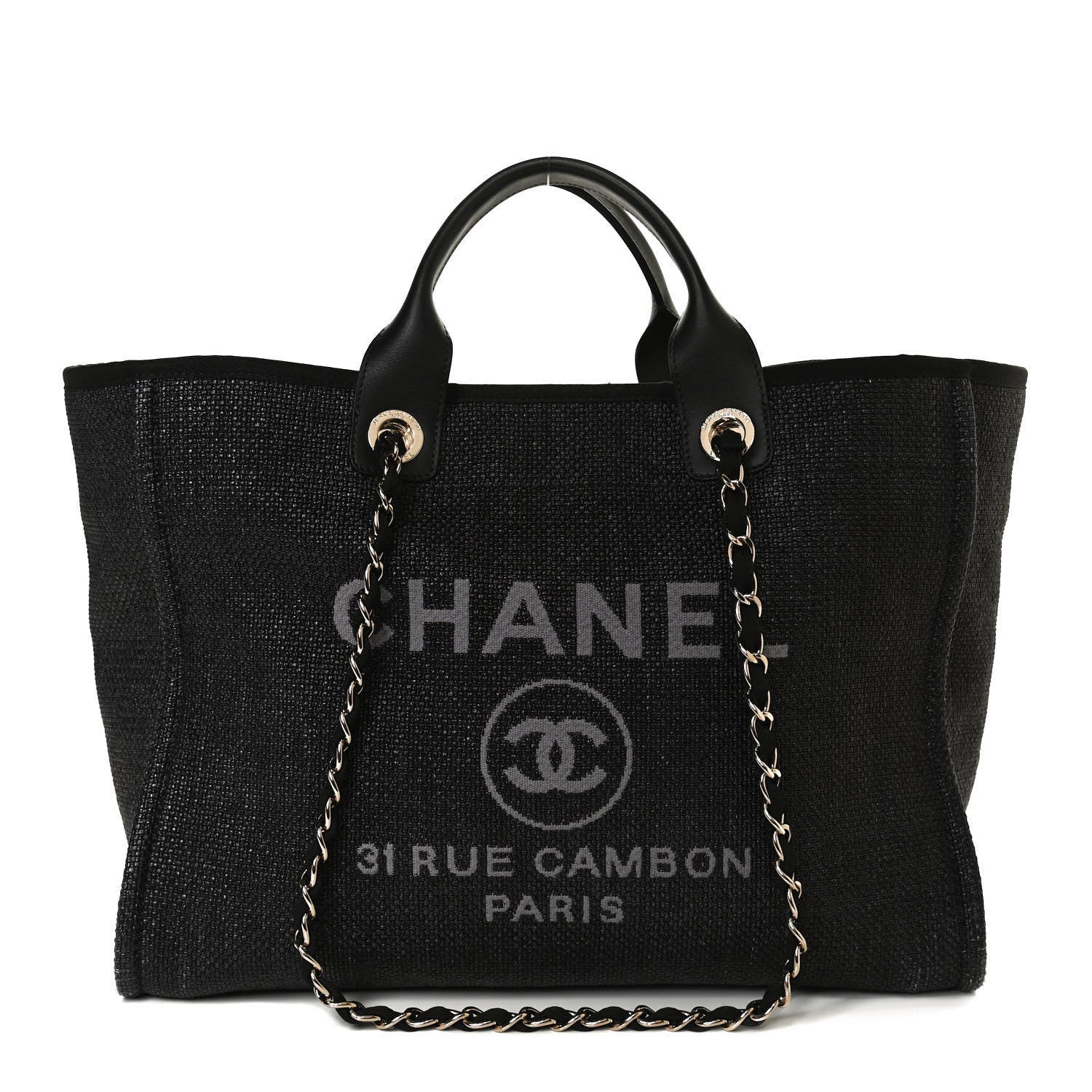 Chanel Woven Straw Raffia Medium Deauville Tote Black 1 of 10