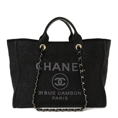 Chanel Woven Straw Raffia Medium Deauville Tote Black 1 of 10