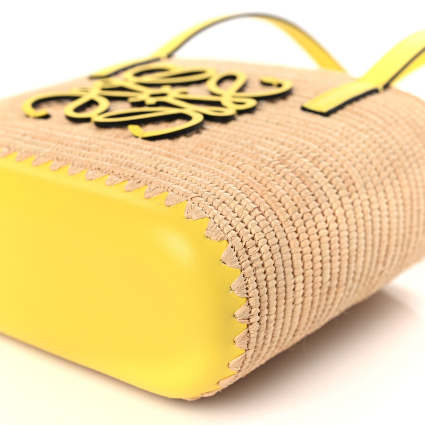 Raffia Square Mini Anagram Basket Tote Bag Natural Yellow