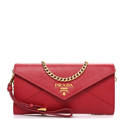 Prada Saffiano Metal Envelope Wristlet Crossbody Wallet Fuoco 1 of 9