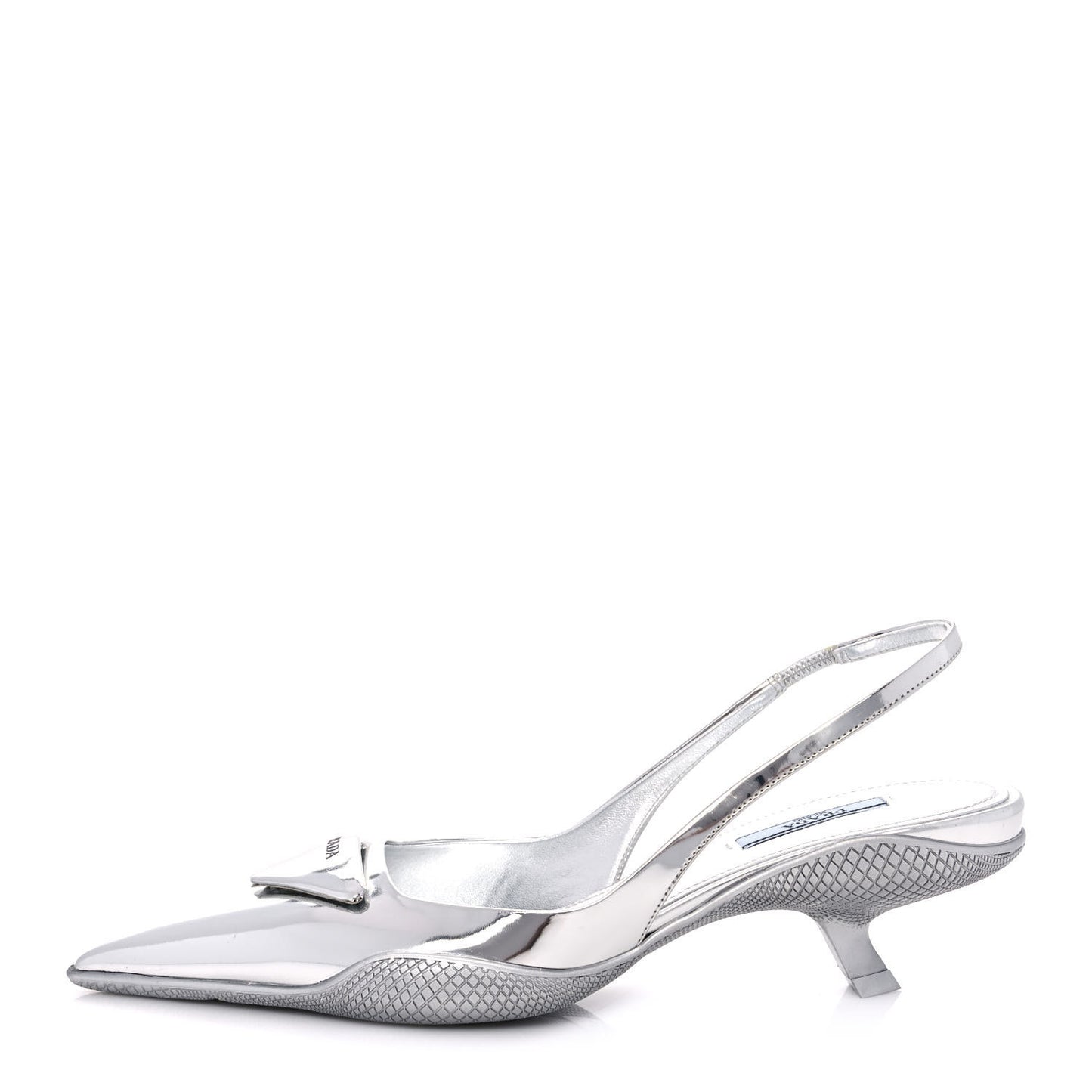 Spazzolato Triangle Logo Pointed Toe 45mm Slingback Pumps 37.5 Argento