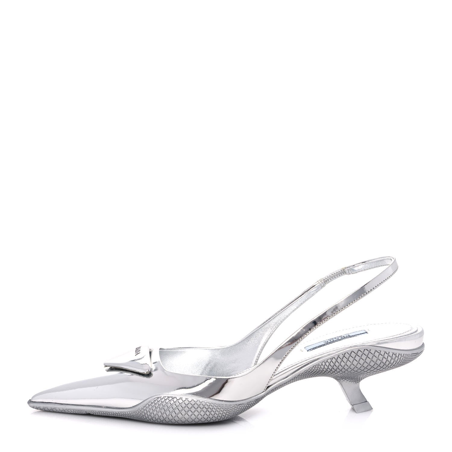 Prada Spazzolato Triangle Logo Pointed Toe 45mm Slingback Pumps 37.5 Argento 1 of 10