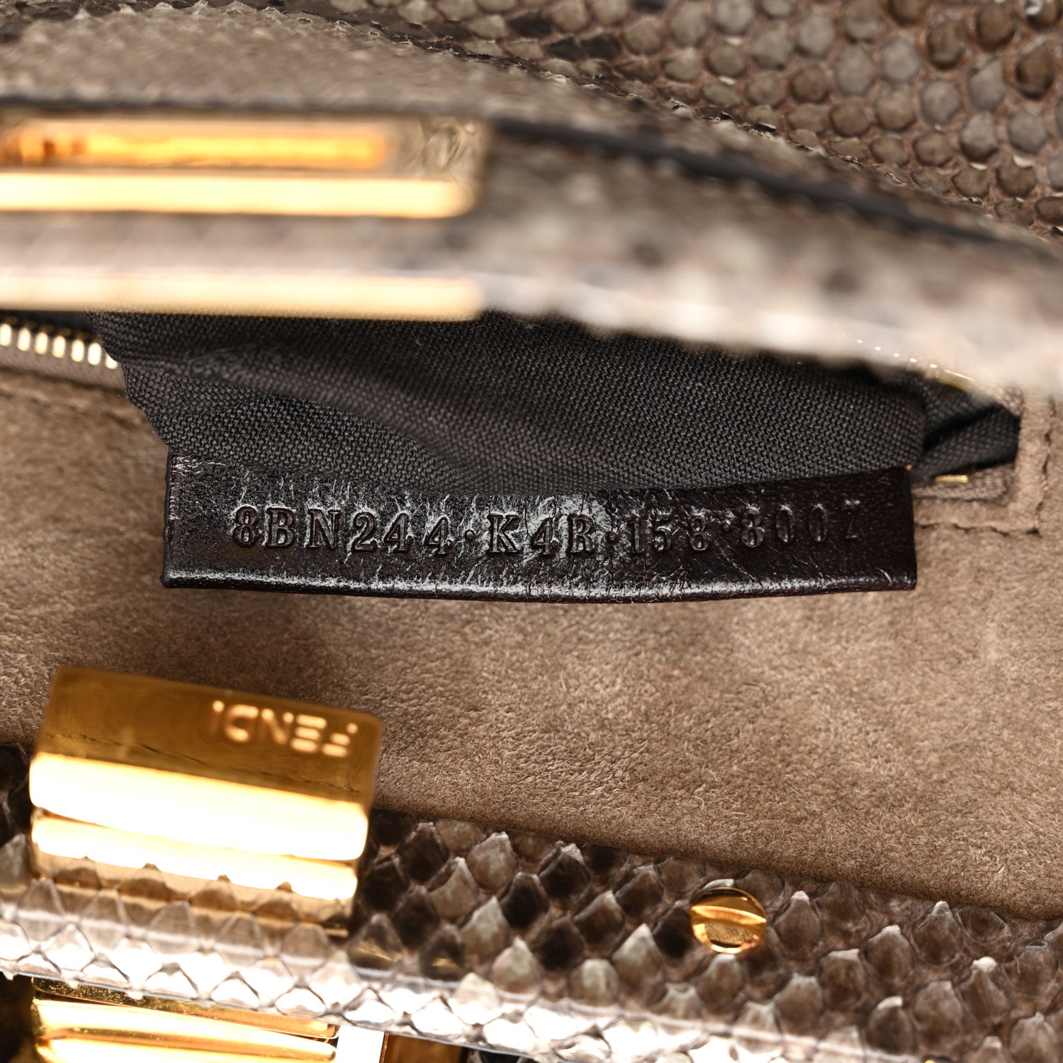 Fendi Snakeskin Camoscio Mini Peekaboo Iconic Satchel Asfalto Nocciola 8 of 12