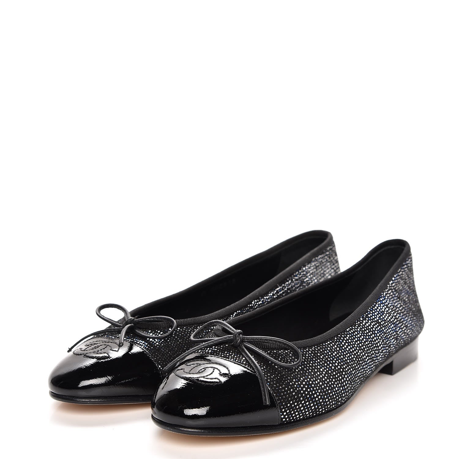 Chanel Fantasy Goatskin Patent Calfskin CC Cap Toe Ballerina Flats 36.5 Black Blue 3 of 9