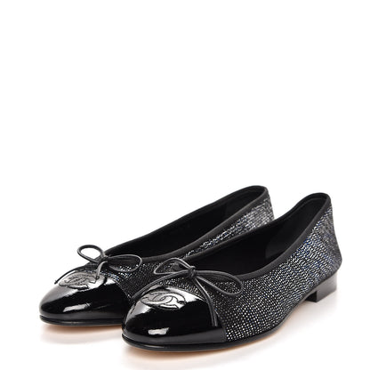Chanel Fantasy Goatskin Patent Calfskin CC Cap Toe Ballerina Flats 36.5 Black Blue 3 of 9