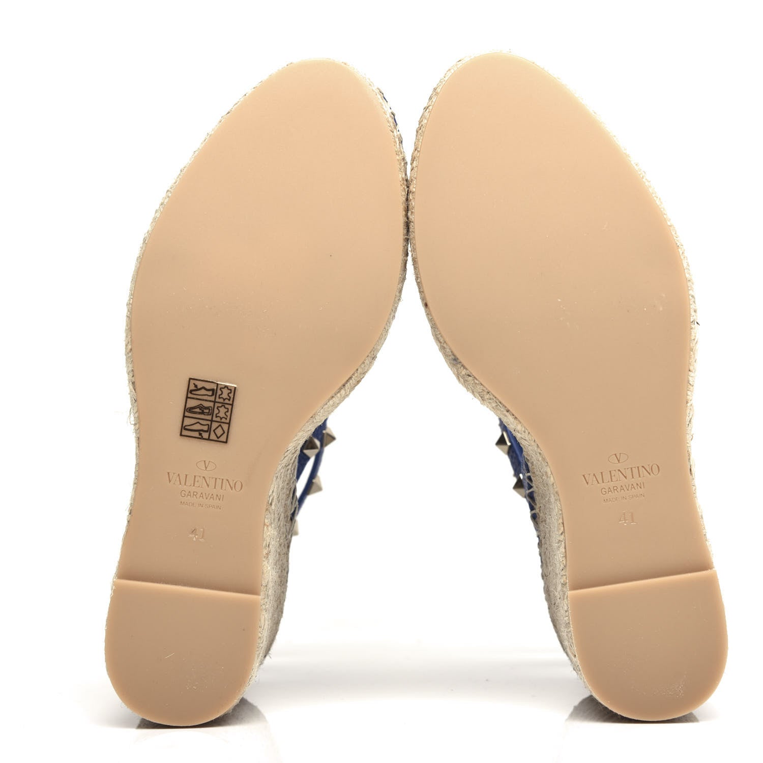 Valentino Garavani Grained Calfskin Rockstud Espadrille Wedge Sandals 41 Blue 6 of 10