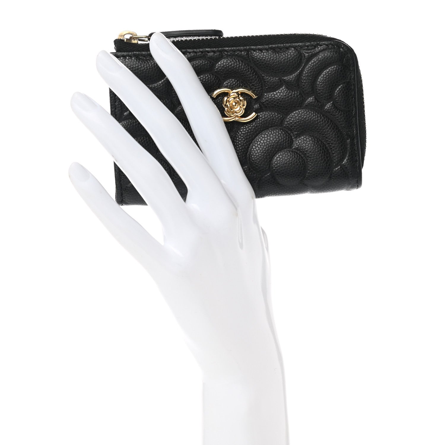 Chanel Caviar Camellia Embossed Key Holder Case Black 2 of 7