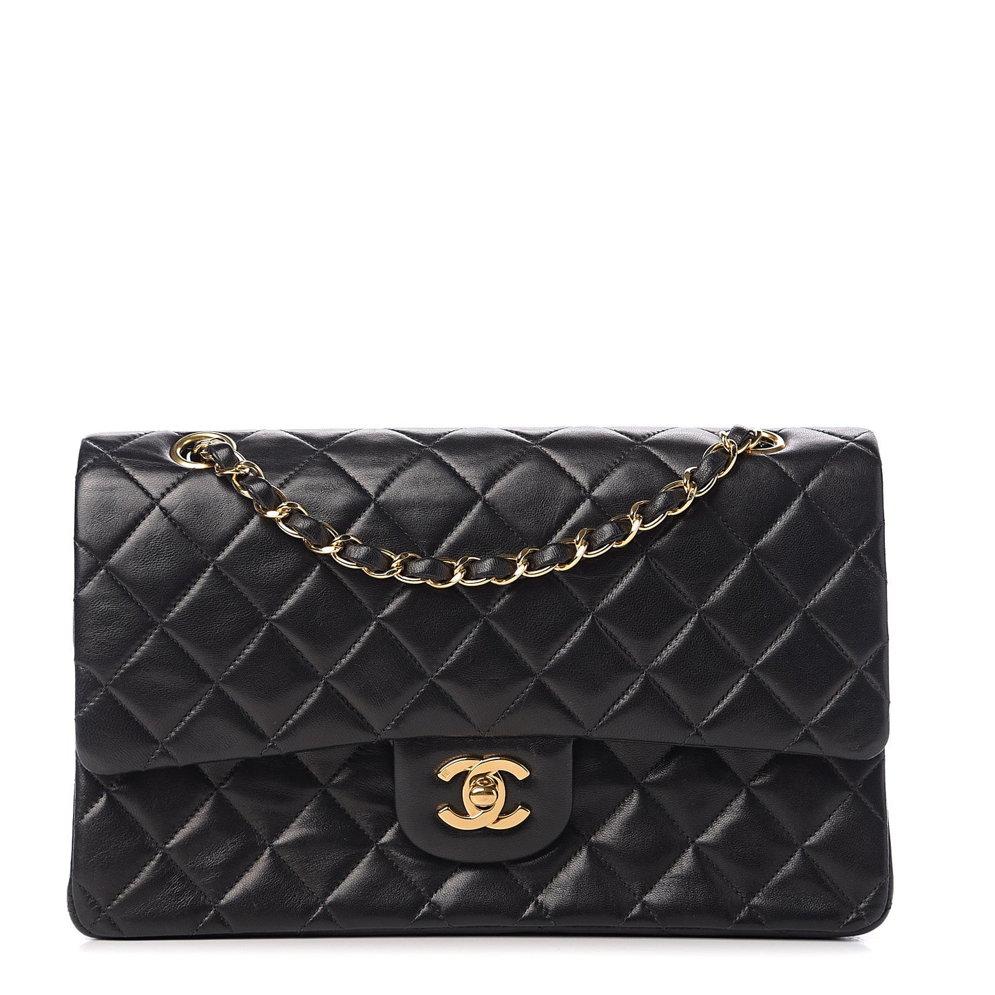 Lambskin Quilted Medium Double Flap Black