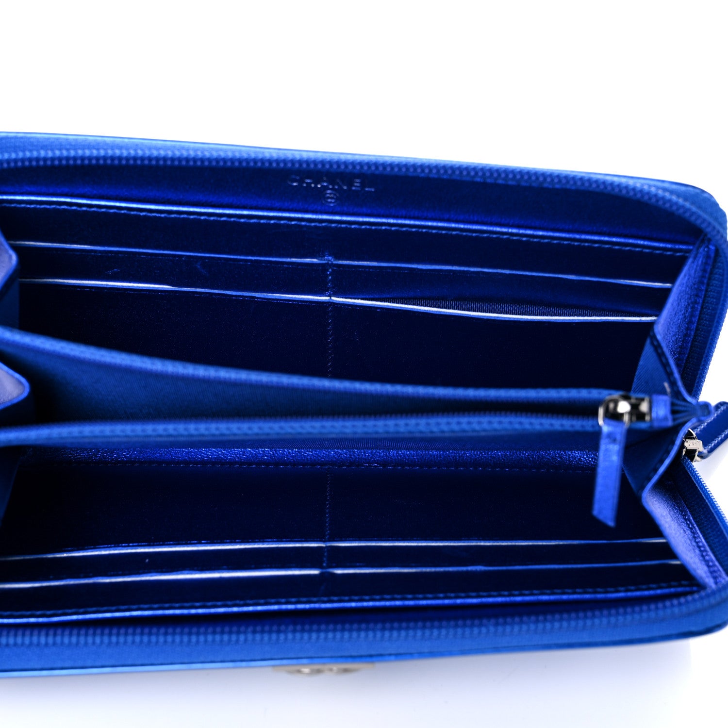 Chanel Metallic Patent Calfskin Quilted Boy L-Gusset Zip Wallet Blue 6 of 13