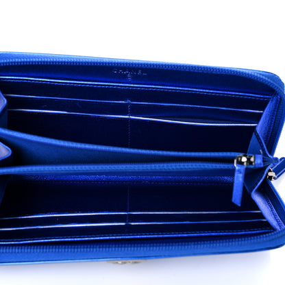 Chanel Metallic Patent Calfskin Quilted Boy L-Gusset Zip Wallet Blue 6 of 13