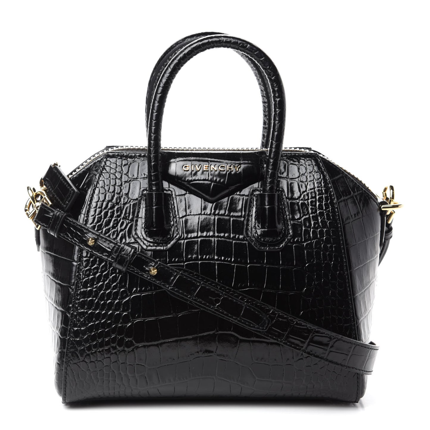 Calfskin Crocodile Embossed Mini Antigona Black