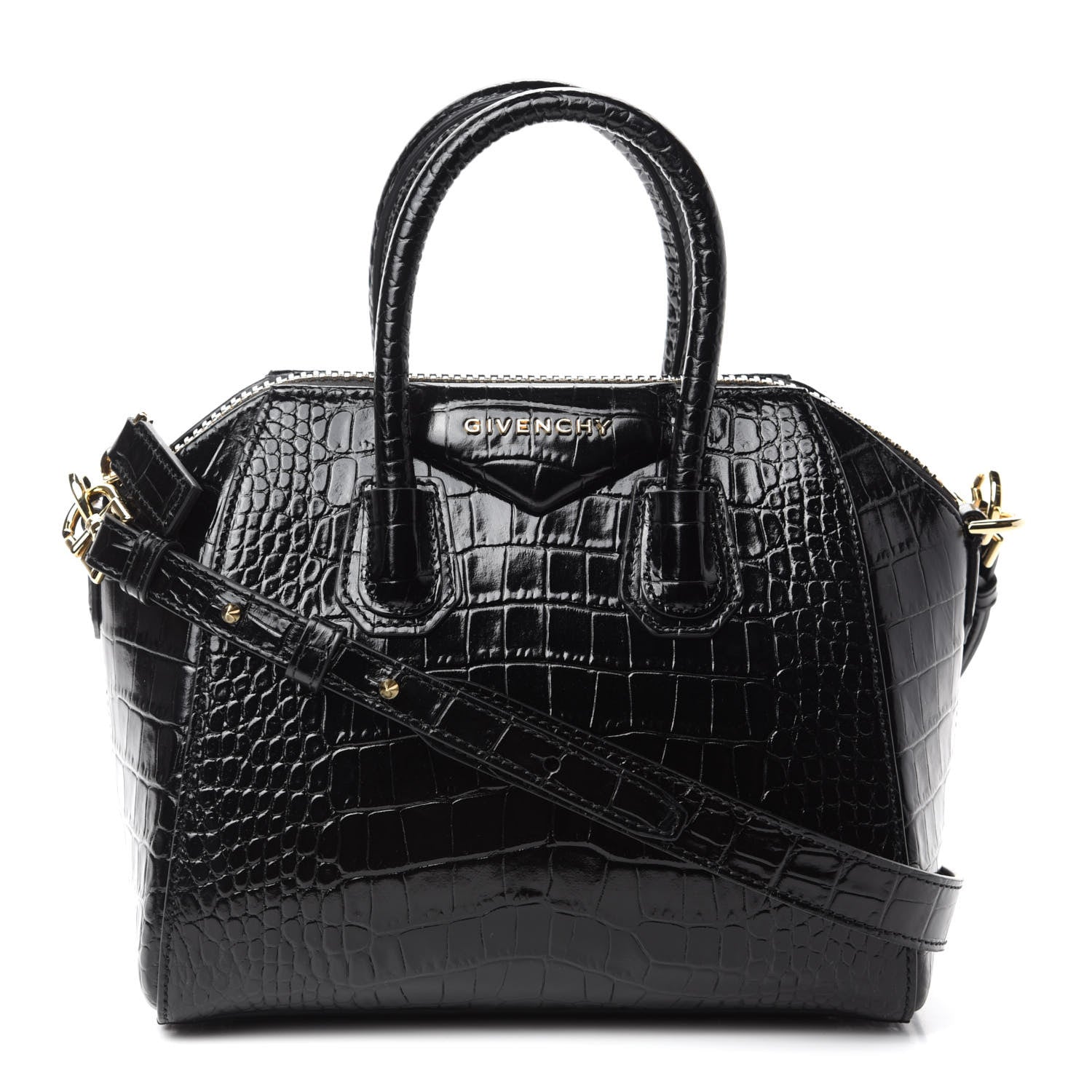 Givenchy Calfskin Crocodile Embossed Mini Antigona Black 1 of 10