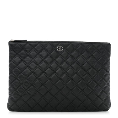 Chanel Lambskin Double Stitch Quilted Large Cosmetic Case Black 1 of 12
