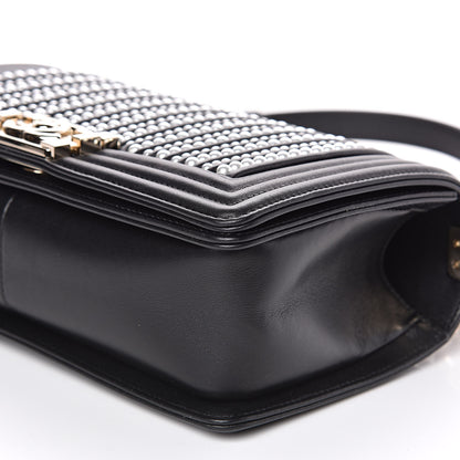 Chanel Calfskin Pearl Medium Chanel Pearls Boy Flap Black 9 of 9