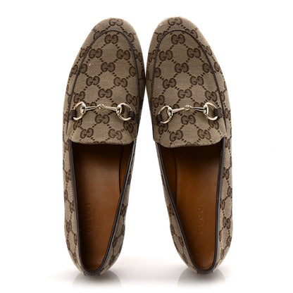 Gucci Canvas GG Monogram Horsebit Womens Jordaan Loafers 40 Beige Ebony New Acero 2 of 9