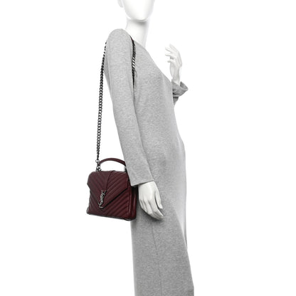 Saint Laurent Sheepskin Matelasse Chevron Monogram Medium College Bag Rouge Legion 2 of 11