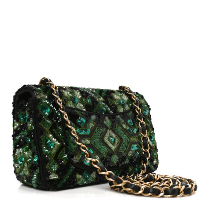 Chanel Sequin Mosaic Mini Rectangular Flap Green Black 3 of 12
