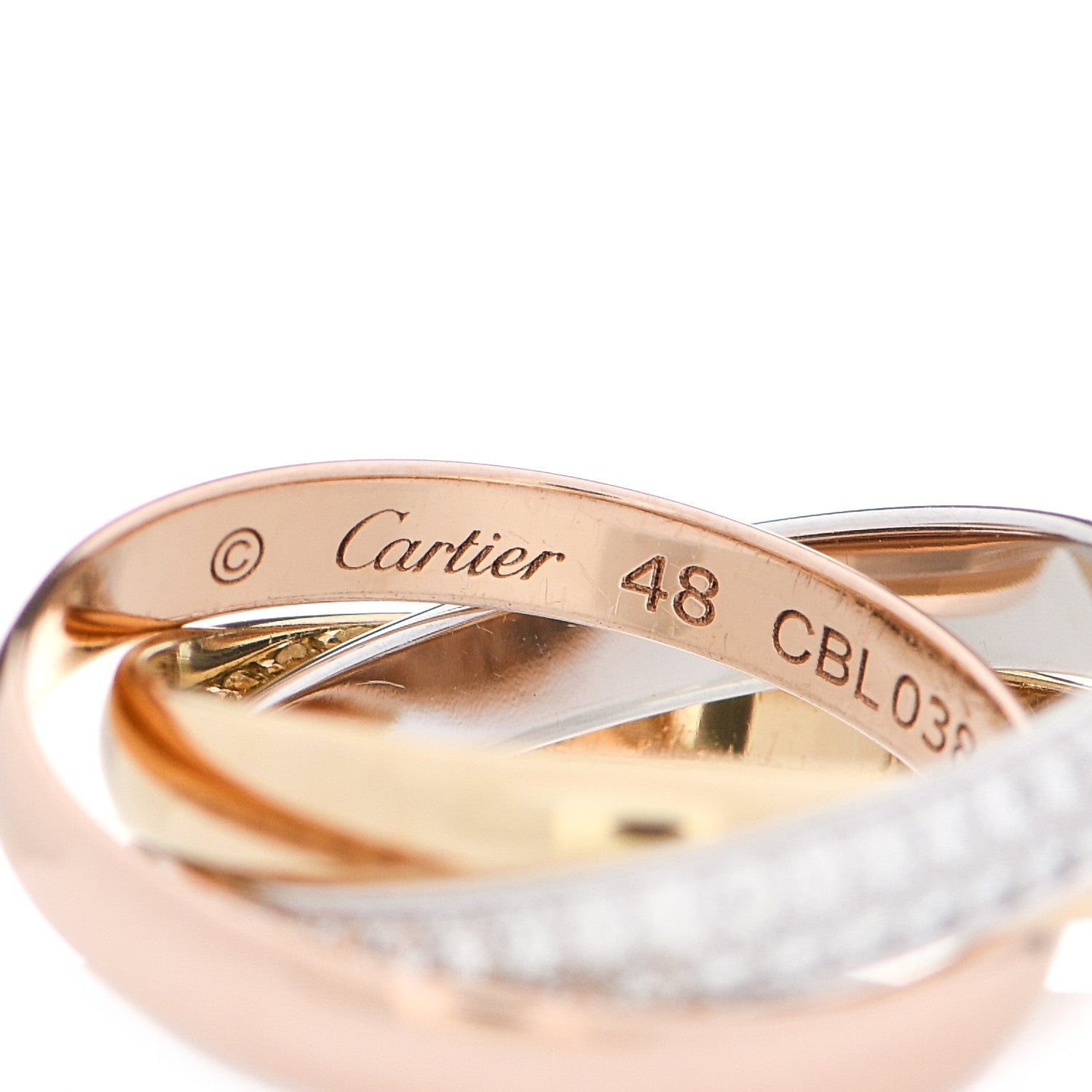 Cartier 18K White Yellow Pink Gold Diamond Small Trinity Paved Ring 48 4.5 4 of 5