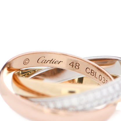 Cartier 18K White Yellow Pink Gold Diamond Small Trinity Paved Ring 48 4.5 4 of 5