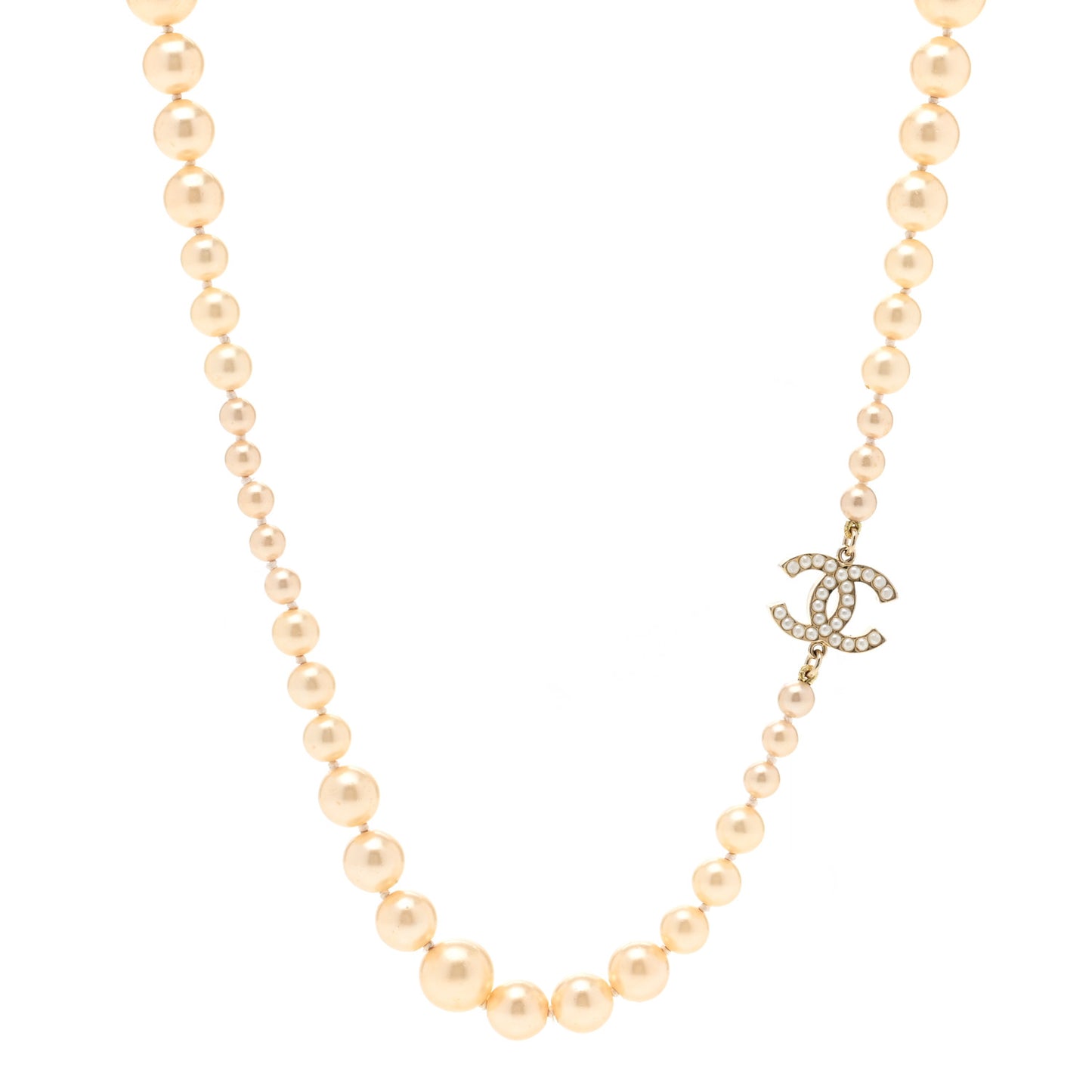 Pearl Multistrand CC Long Necklace Pearly White