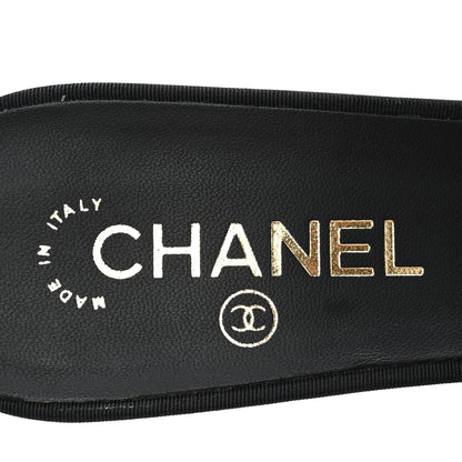 Chanel Goatskin Grosgrain Cap Toe Pearl Mule 39 Black 8 of 10