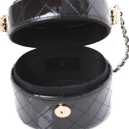 Chanel Patent Quilted Round Small Vanity With Chain Black 5 of 11