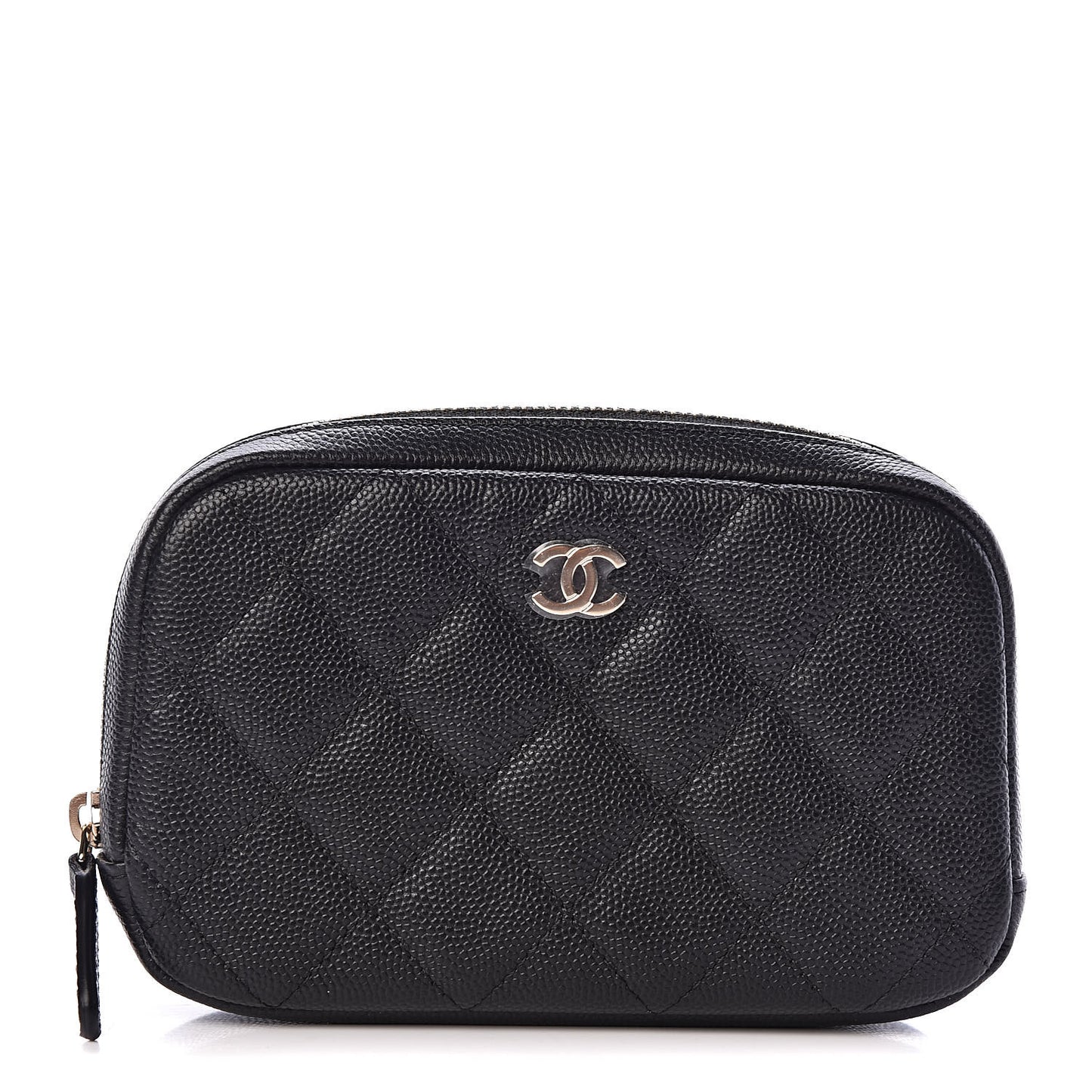 Caviar Quilted Small Curvy Pouch Cosmetic Case Black