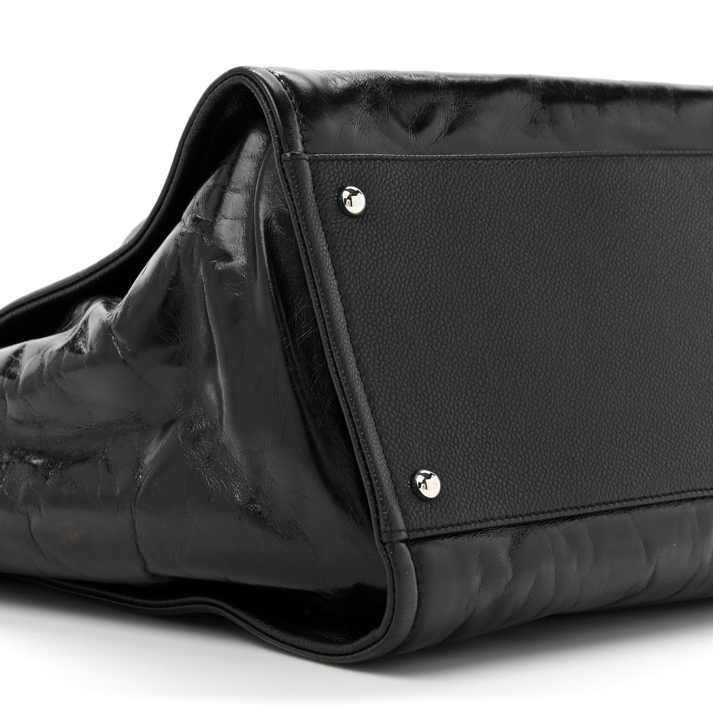 Glazed Calfskin Medium Deauville Tote Black