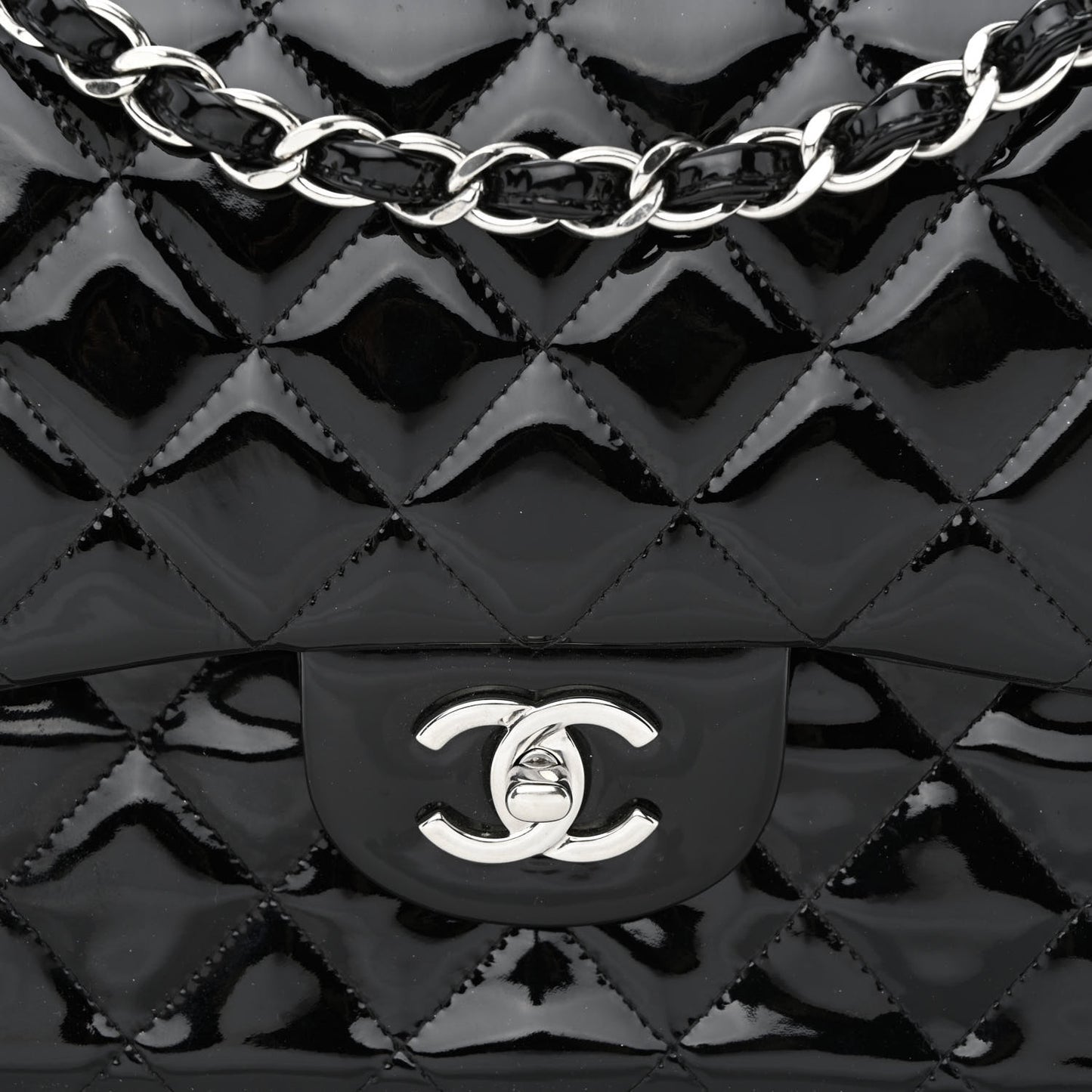 Patent Quilted Jumbo Double Flap Black