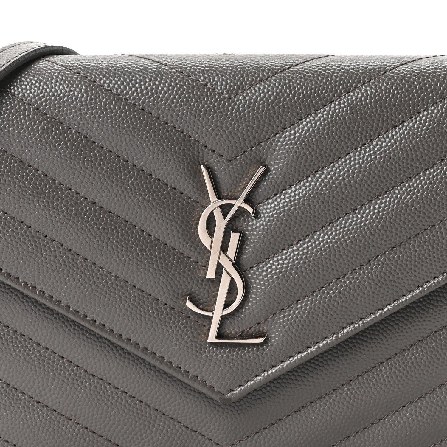 Saint Laurent Grain De Poudre Matelasse Chevron Monogram Envelope Chain Wallet Coal 6 of 9
