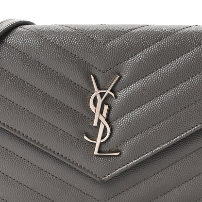 Saint Laurent Grain De Poudre Matelasse Chevron Monogram Envelope Chain Wallet Coal 6 of 9