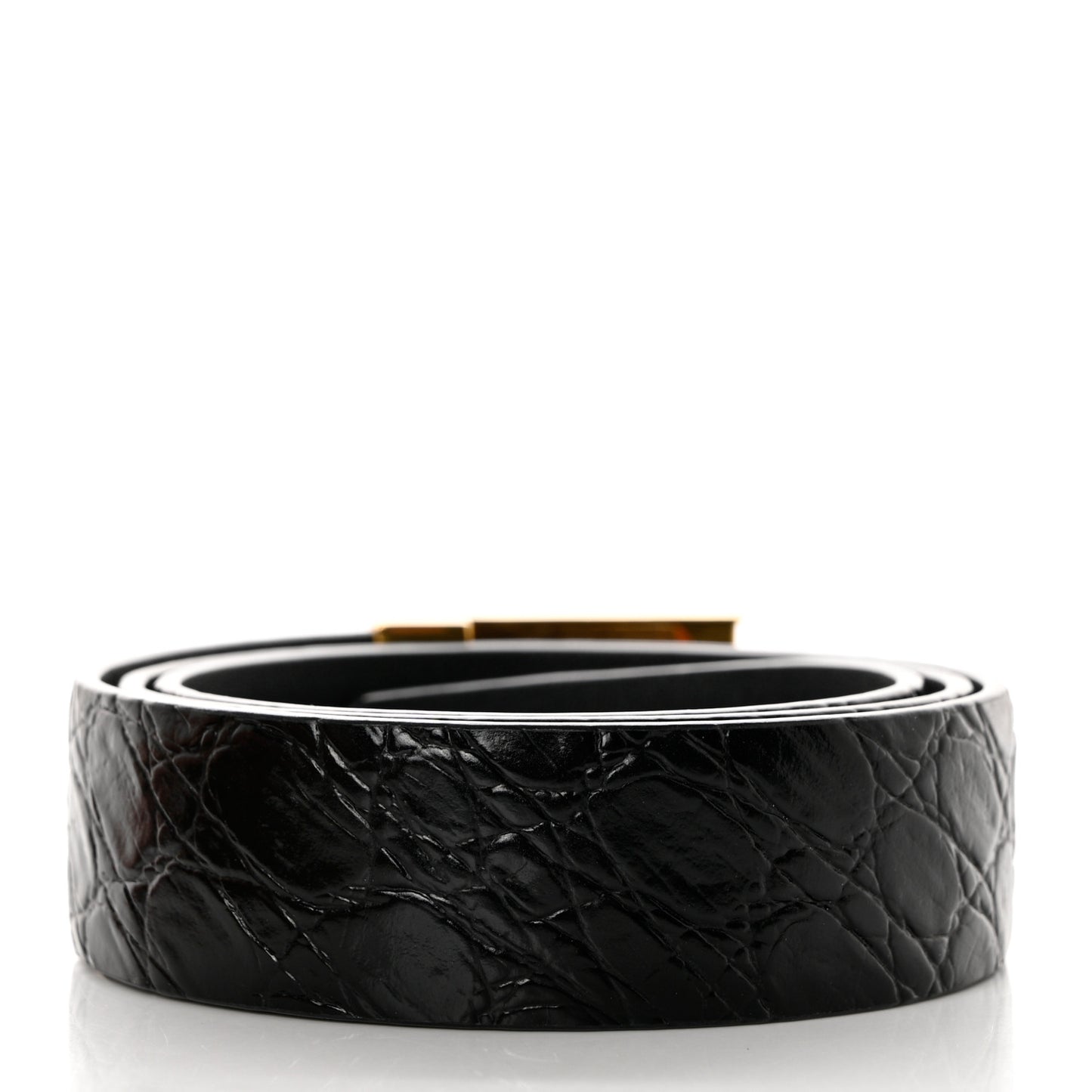 Calfskin Crocodile Embossed Square Buckle Belt 80 32 Black