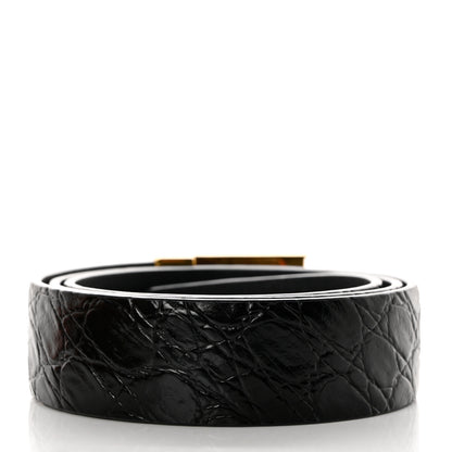 Saint Laurent Calfskin Crocodile Embossed Square Buckle Belt 80 32 Black 2 of 7