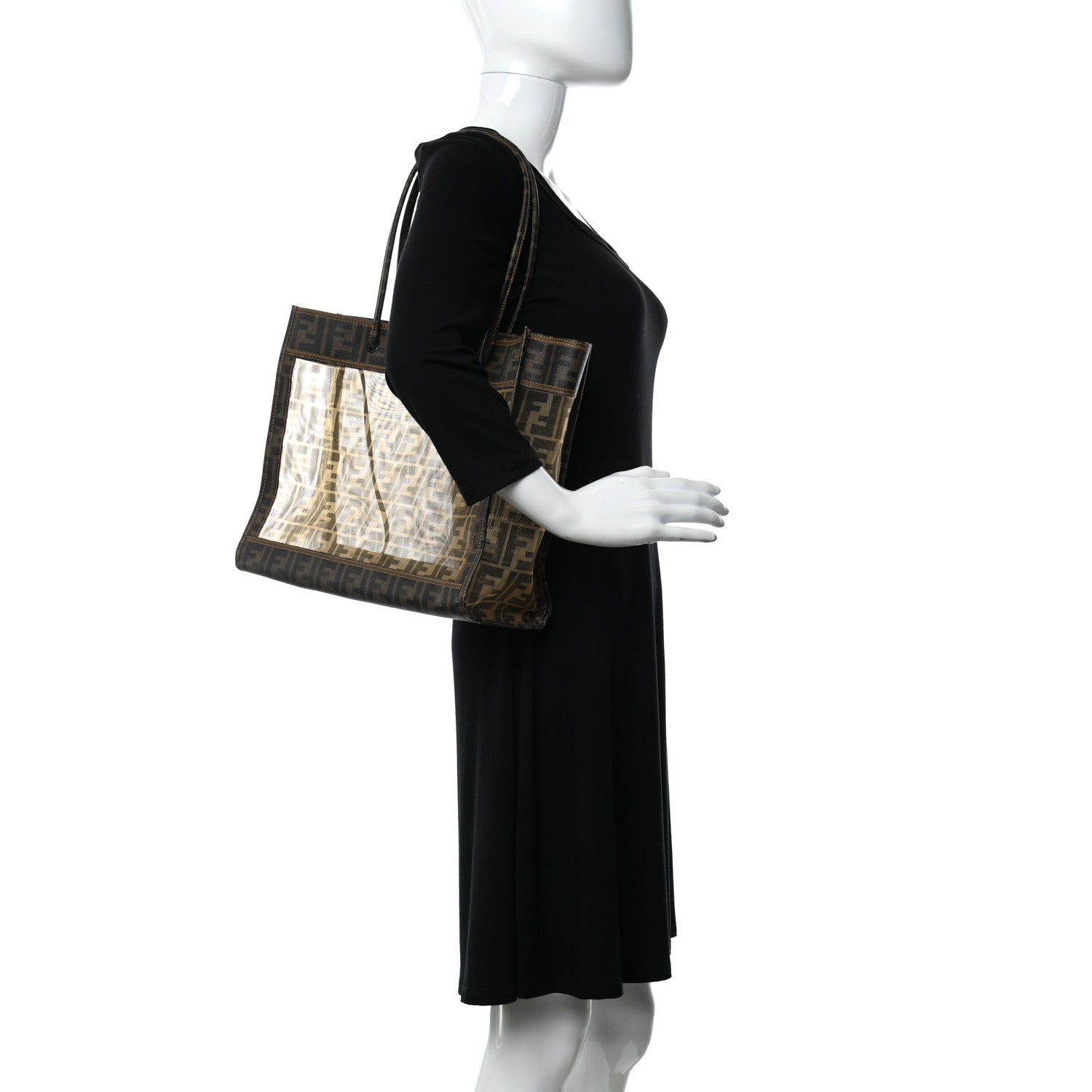 Fendi Mesh Glazed Fabric FF 1974 Tote Tobacco 2 of 16