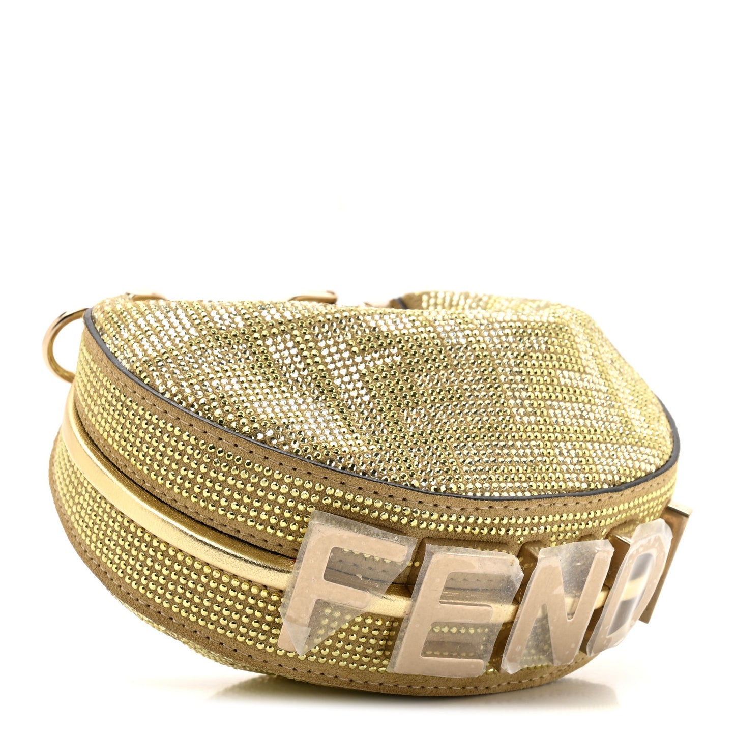 Crystal Vitello Laminato Suede FF Nano Fendigraphy Hobo Charm Platino