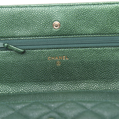 Chanel Metallic Caviar Quilted Wallet On Chain WOC Green 6 of 12