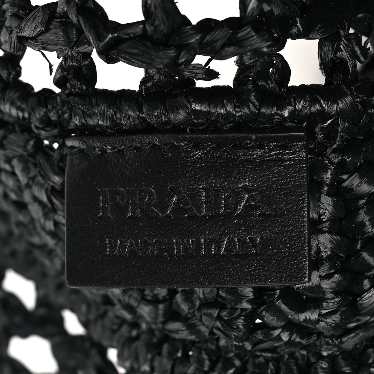 Yarn Raffia Effect Crochet Logo Embroidered Tote Bag Black
