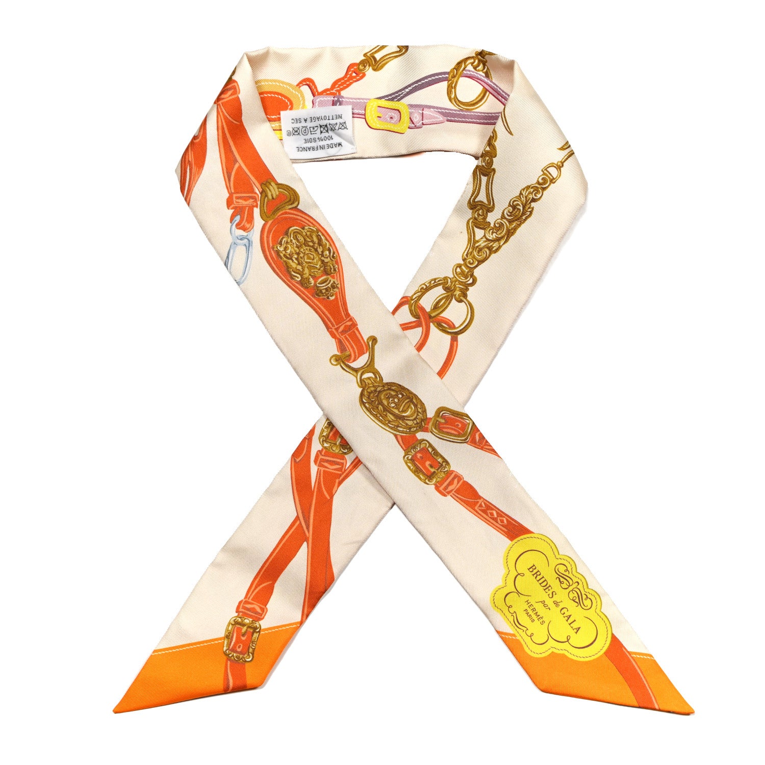 Hermes Silk Brides De Gala Applique Pique Twilly Creme Orange Jaune 1 of 4