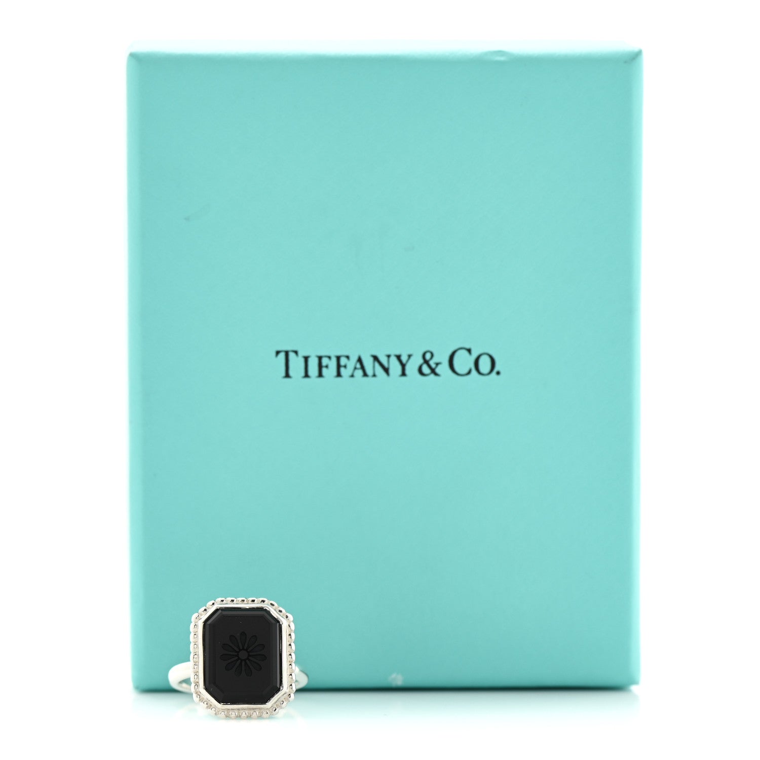 Tiffany Sterling Silver Black Onyx Ziegfeld Daisy Ring 55 7.25 5 of 5