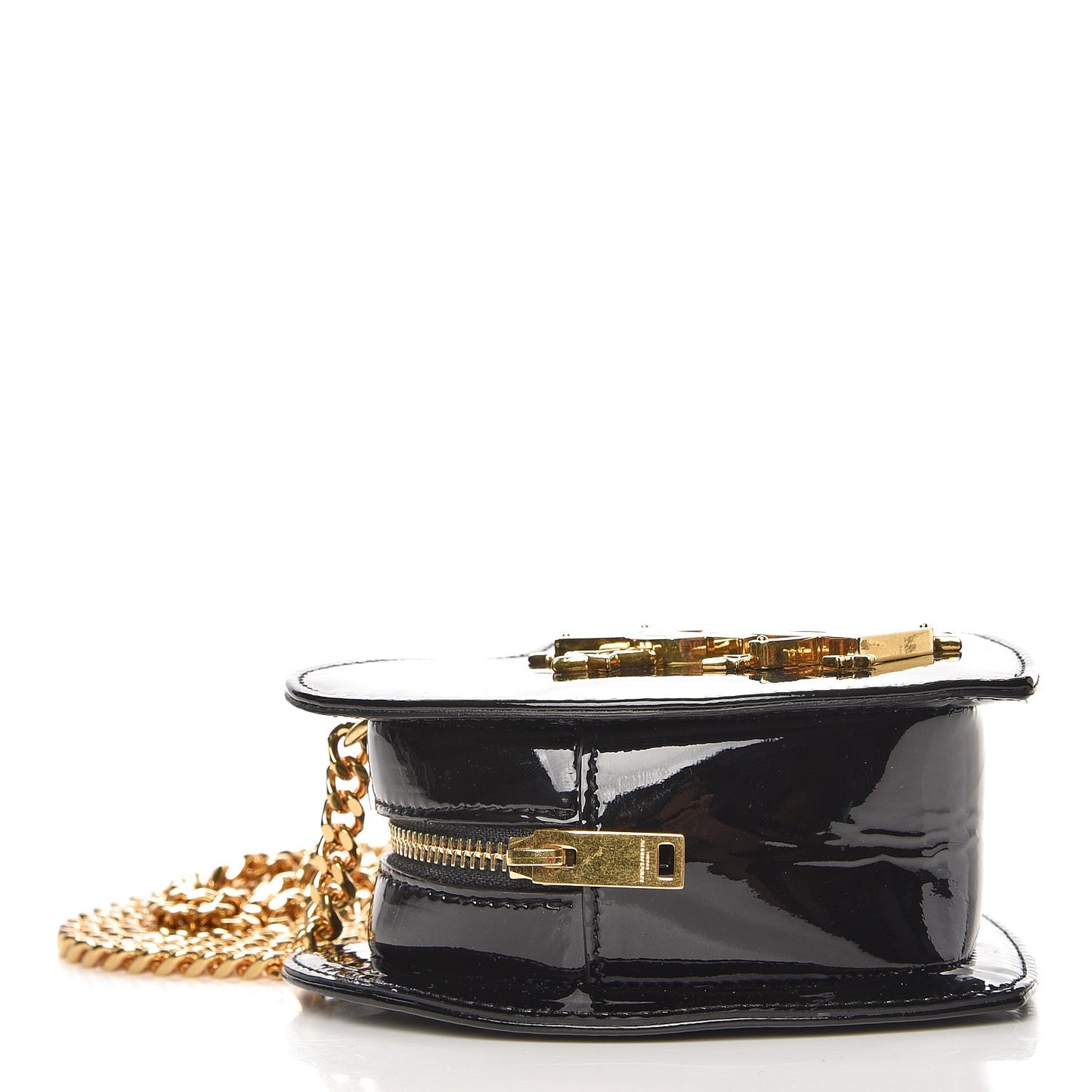 Patent Small Love Heart Chain Bag Black