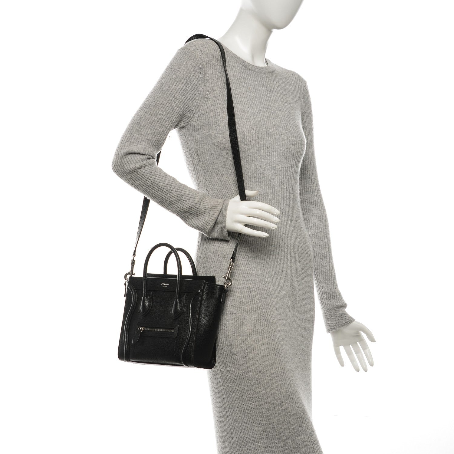 Celine Drummed Calfskin Nano Luggage Black 2 of 6