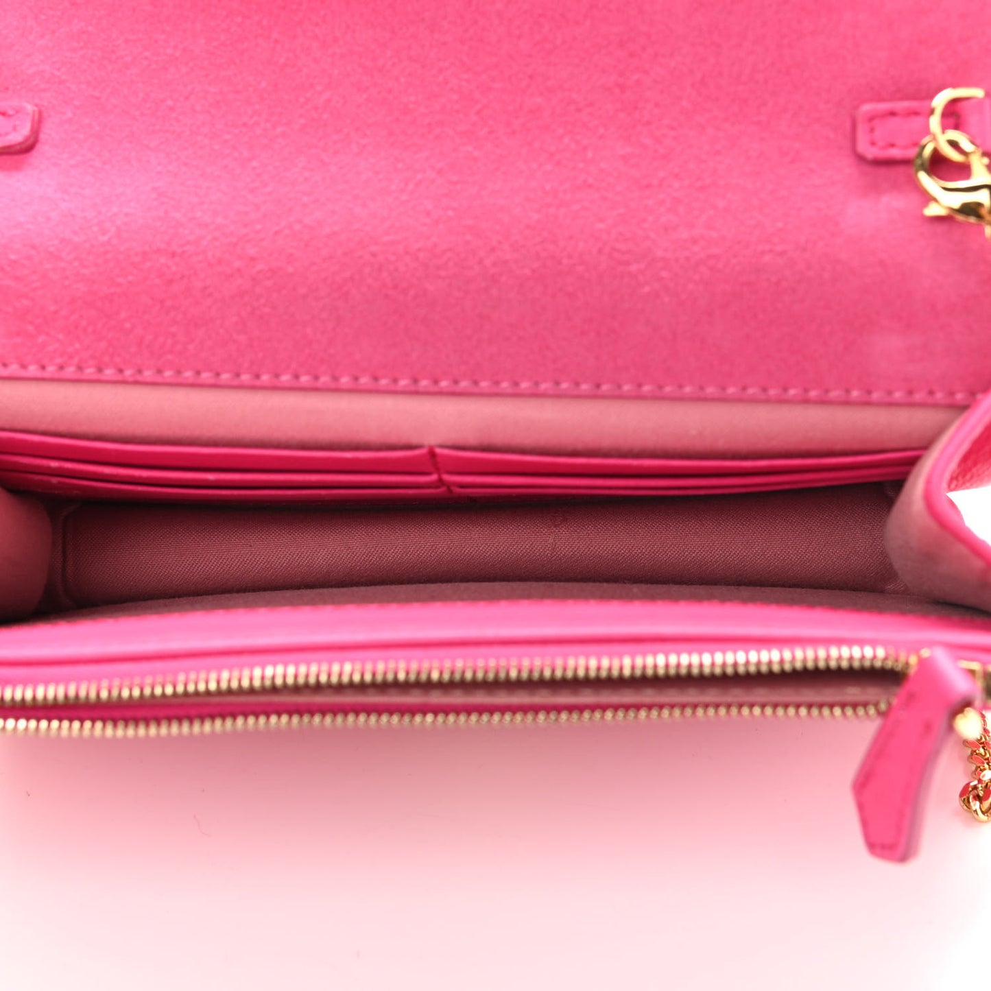 Vitello Flamingo Tube Wallet on Chain Fuchsia