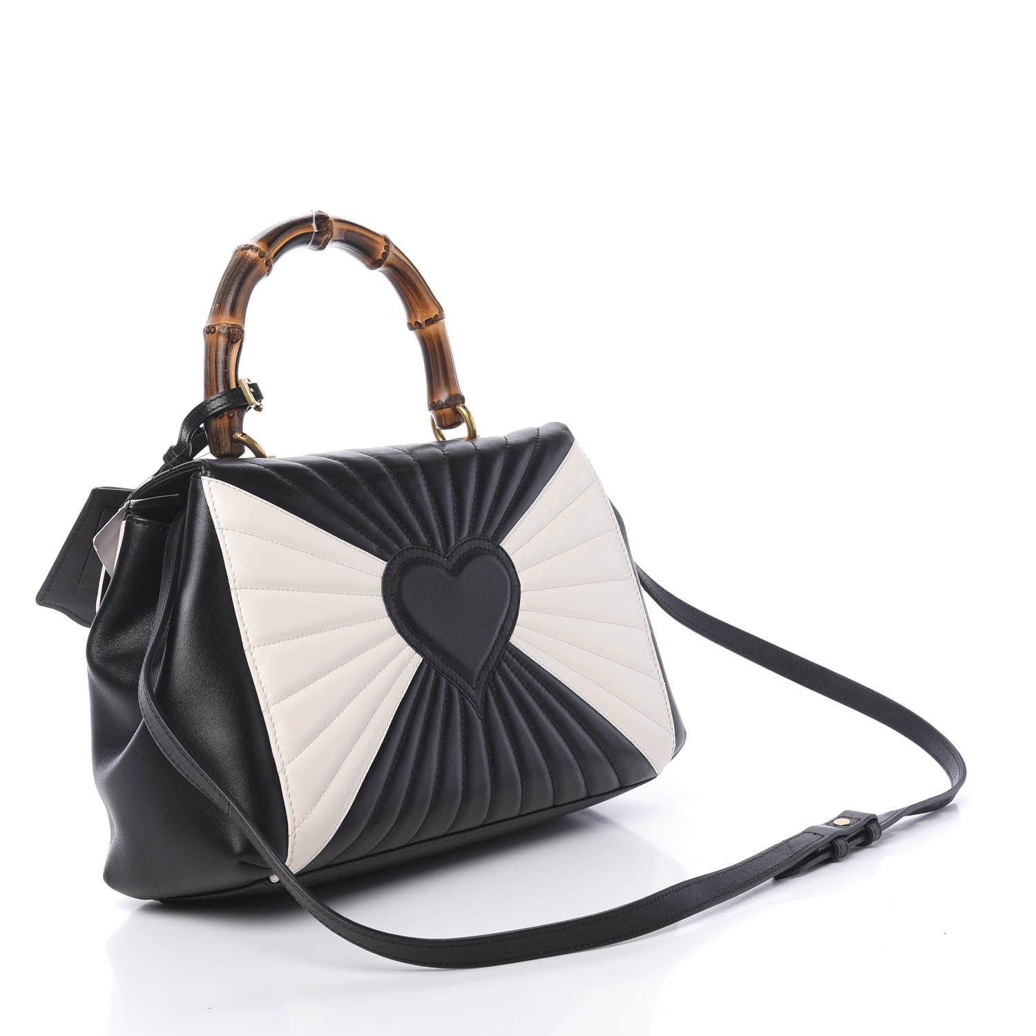Gucci Calfskin Bamboo Trapuntata Queen Margaret Top Handle Bag Mystic White Black 3 of 10